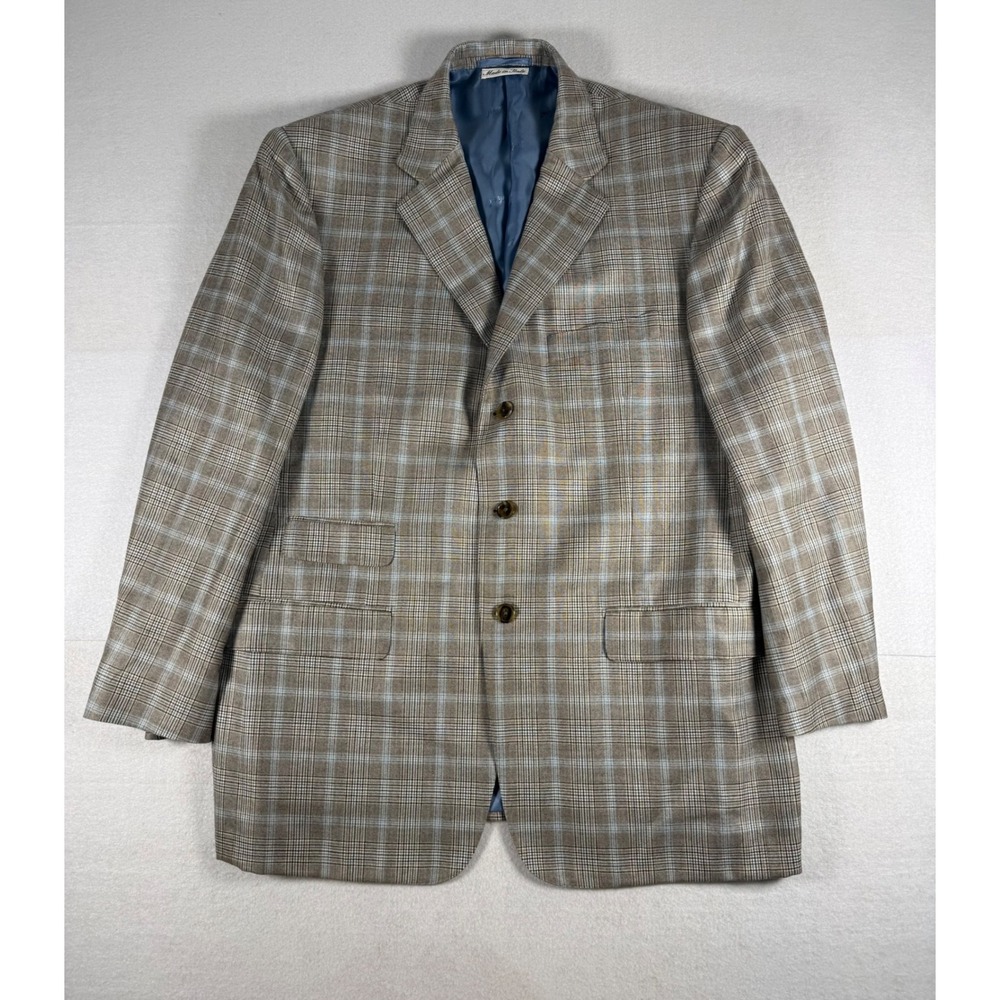 Belvest Cashmere Seta Plaid Sport Coat Blazer Italy Brown Blue Scott & Co 46R